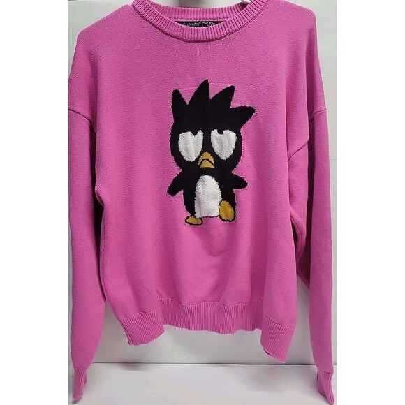 Forever 21 x Hello Kitty & Friends Badtz-Maru Pink Knit Sweater Pullover Sz L - Picture 1 of 11